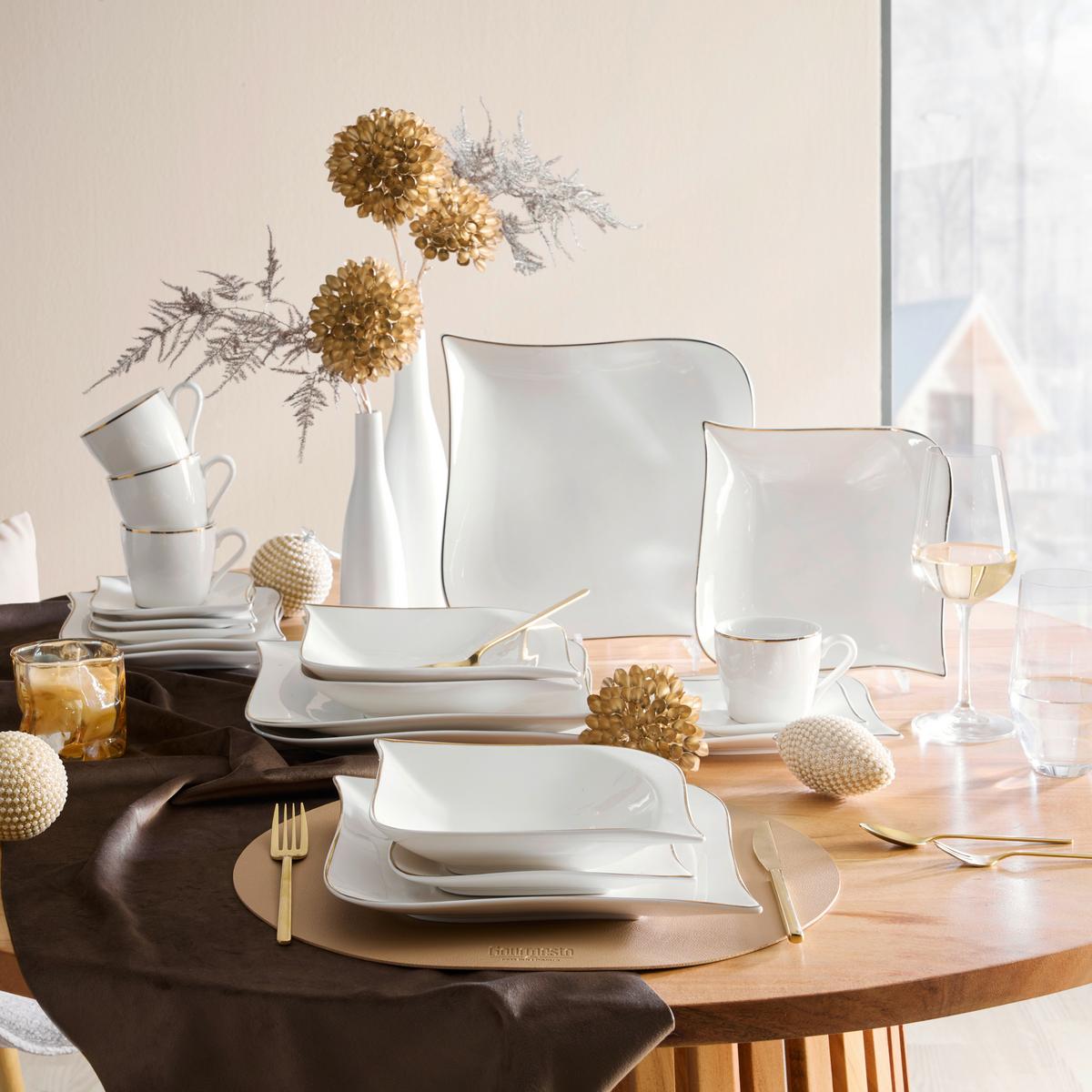 Kombinovaná souprava Goldline, 20-dílná - bílá/barvy zlata, Konvenční, keramika - Premium Living
