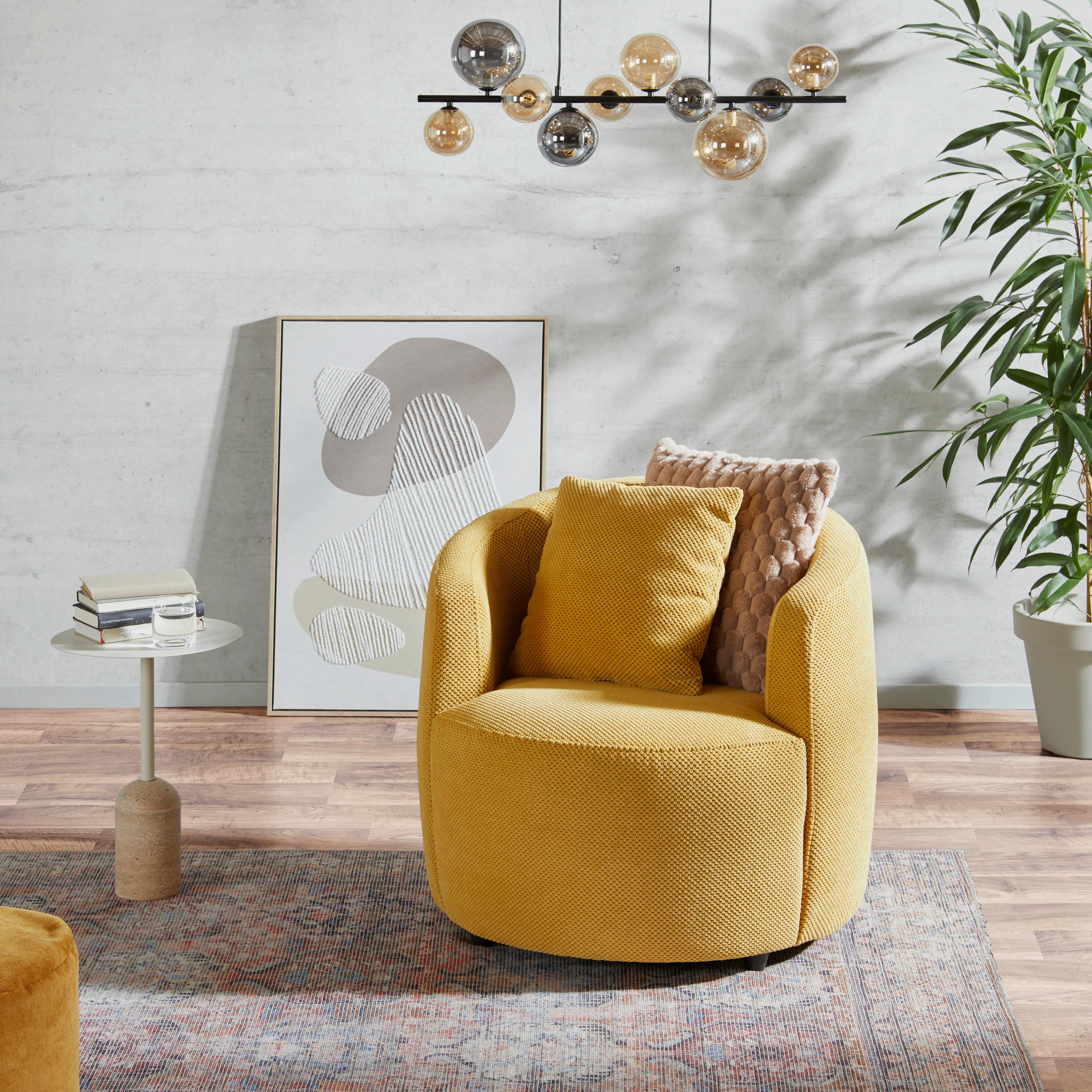 Relaxačné kreslo PINA, s vankúšom - horčicovožltá/čierna, Modern, textil/plast (81/74/81cm)