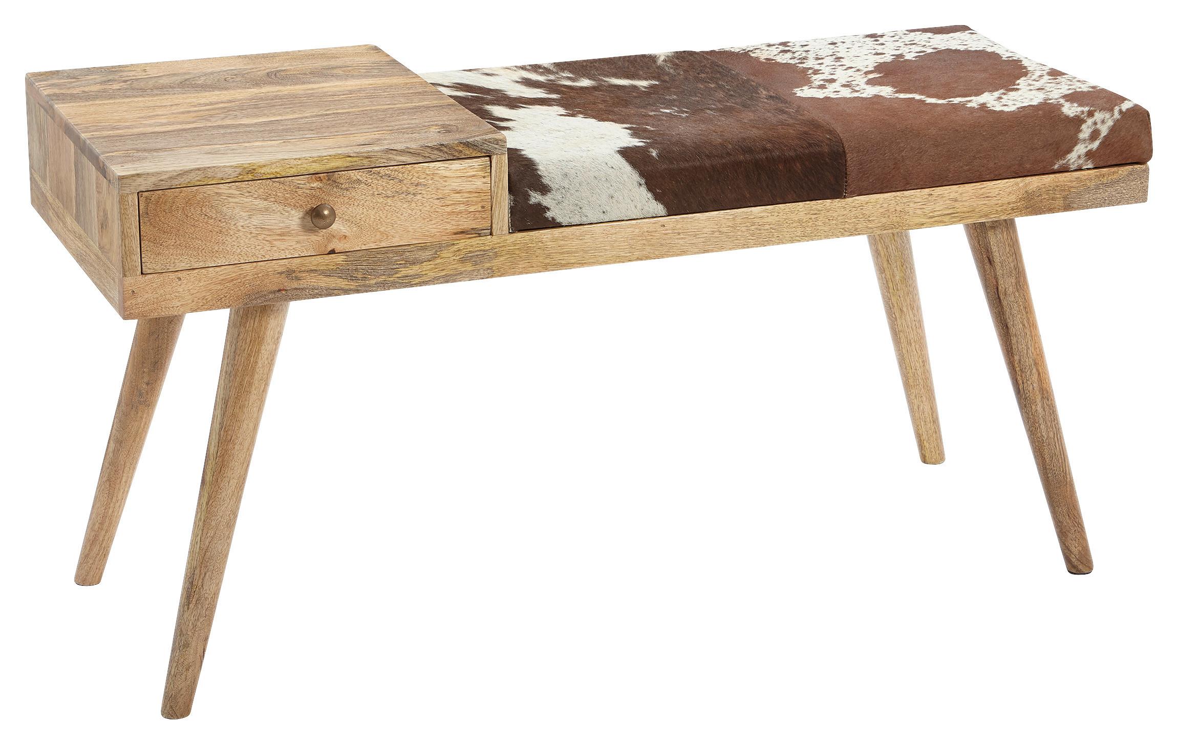 Garderobenbank Salim B: 100 cm Gepolstert Fell/Mangoholz