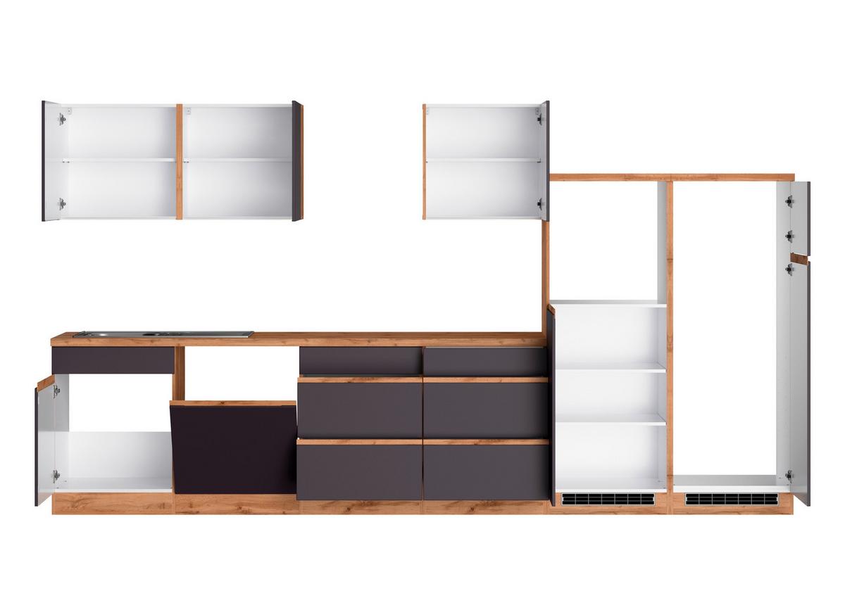 Küchenzeile Turin ohne Geräte B: 360cm Grau/Wotaneiche Dekor - Eiche Wotan/Grau, Design, Holzwerkstoff (360cm) - Held