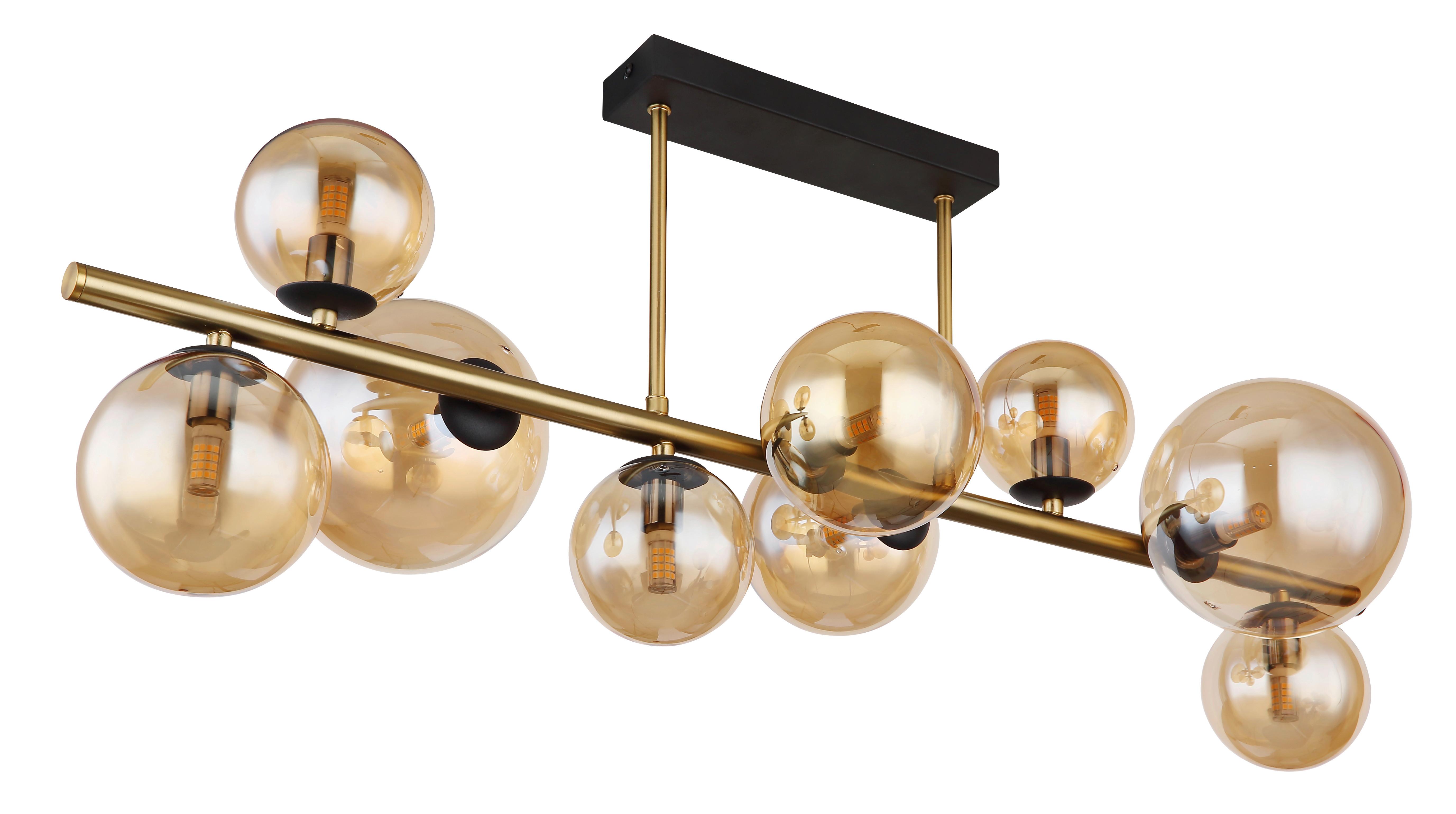Led Mennyezeti Lámpa 56135-9d - fekete/sárgarézszínű, Design, Üveg/fém (87/30/38cm) - Globo