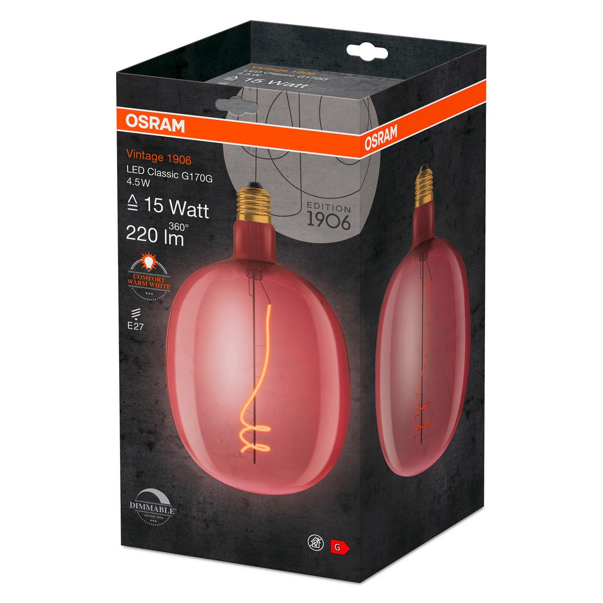 LED-Leuchtmittel Vintage 1906 Led Dim15 4.5w/16 - Rosa, Basics, Glas (17/27cm) - Ledvance