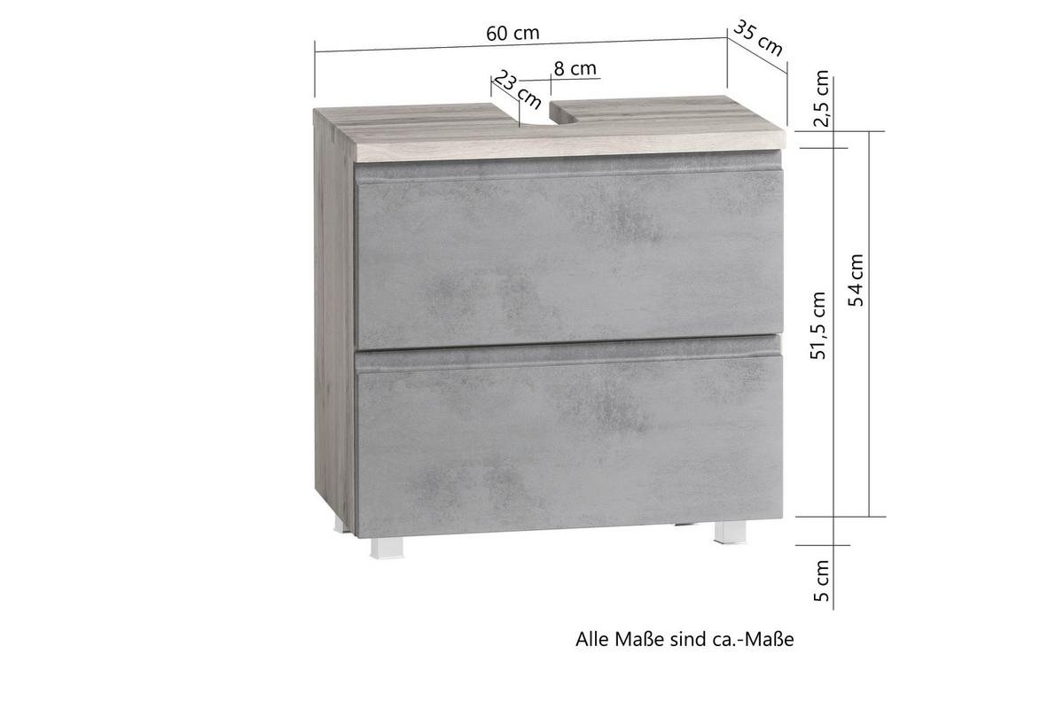 Waschbeckenunterschrank Varese B: 60 cm Grau/Eiche Wotan - Eiche Wotan/Grau, MODERN, Holzwerkstoff (60/56/35cm) - Held