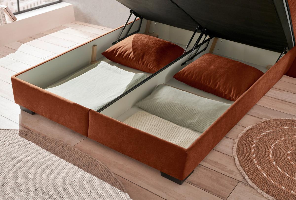 Boxbett Nagol C - Cognac/Schwarz, MODERN, Holzwerkstoff/Textil (180/200cm) - MID.YOU