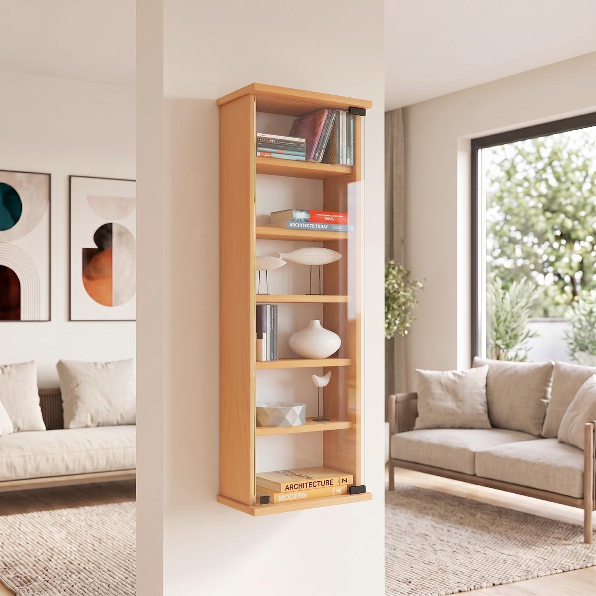 CD-Regal Loposa 31 cm Buche Dekor - Buchefarben, KONVENTIONELL, Glas/Holzwerkstoff (31/91,5/18cm) - MID.YOU