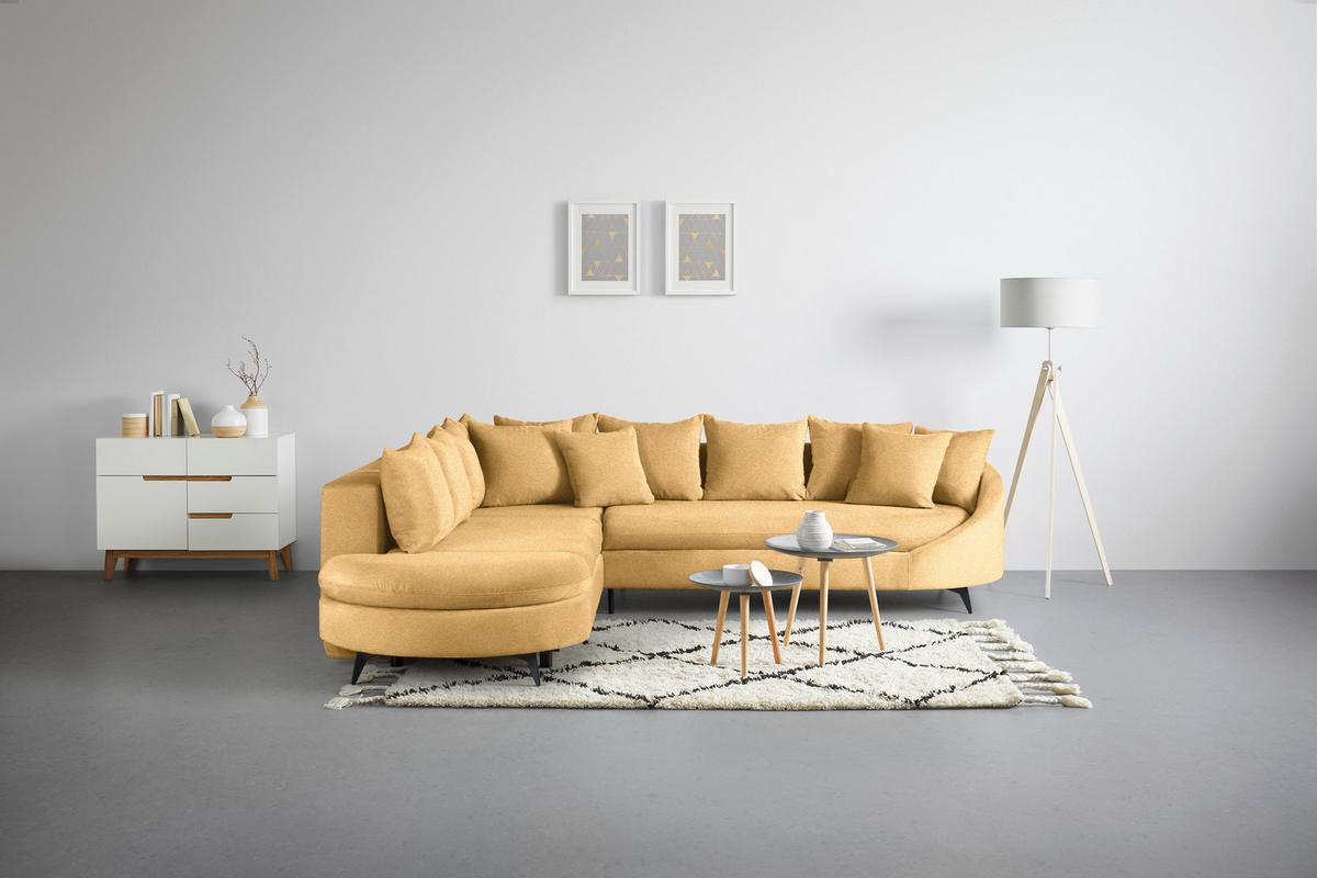 Rohová sedačka AXEL, levá, hořčicově žlutá tkanina - černá/hořčicově žlutá, Moderní, kov/textil (250/291cm) - Mömax