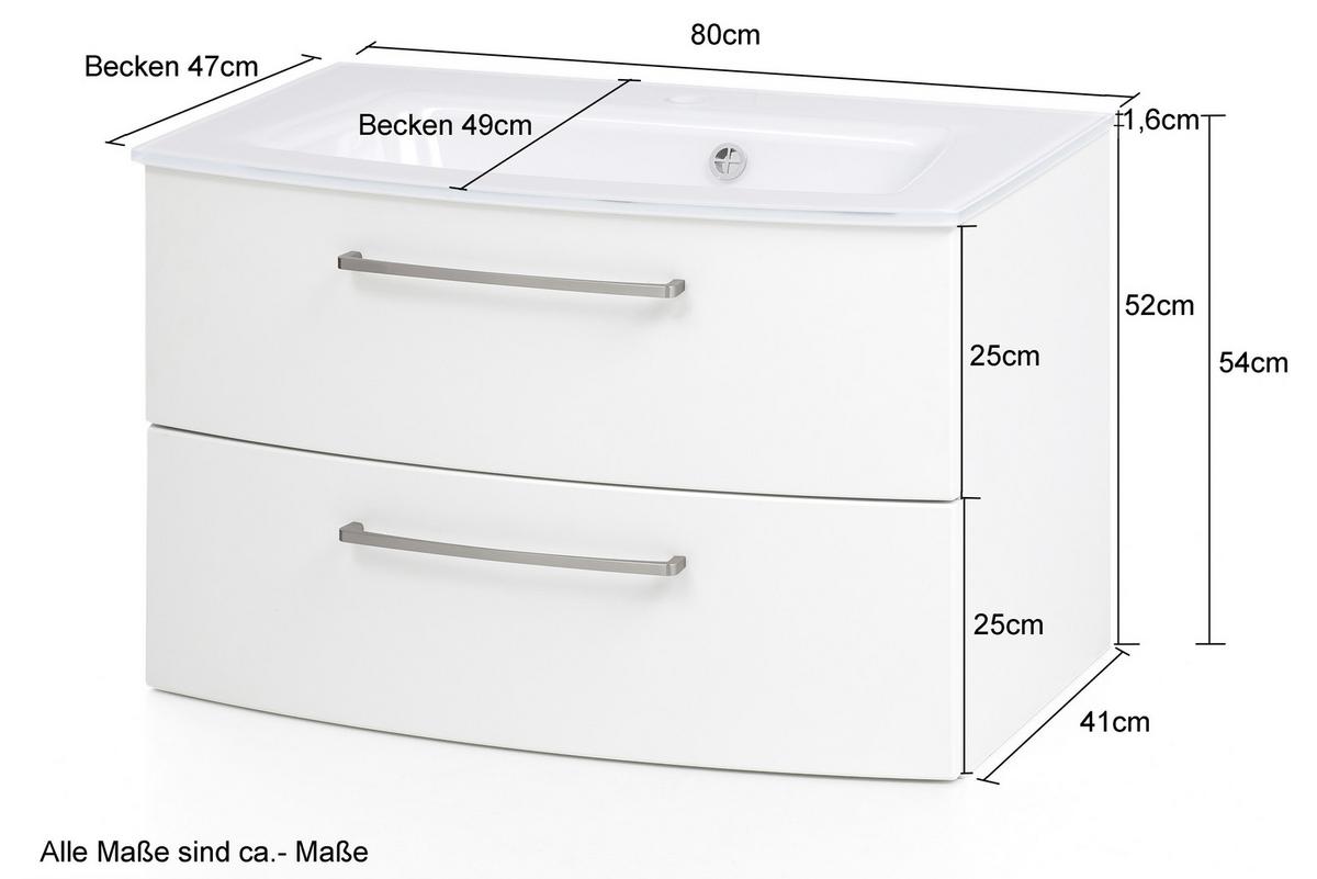 Waschbecken mit Unterschrank Stockholm B: 80cm, Grau Dekor - Eichefarben/Grau, KONVENTIONELL, Glas/Holzwerkstoff (80cm) - Held
