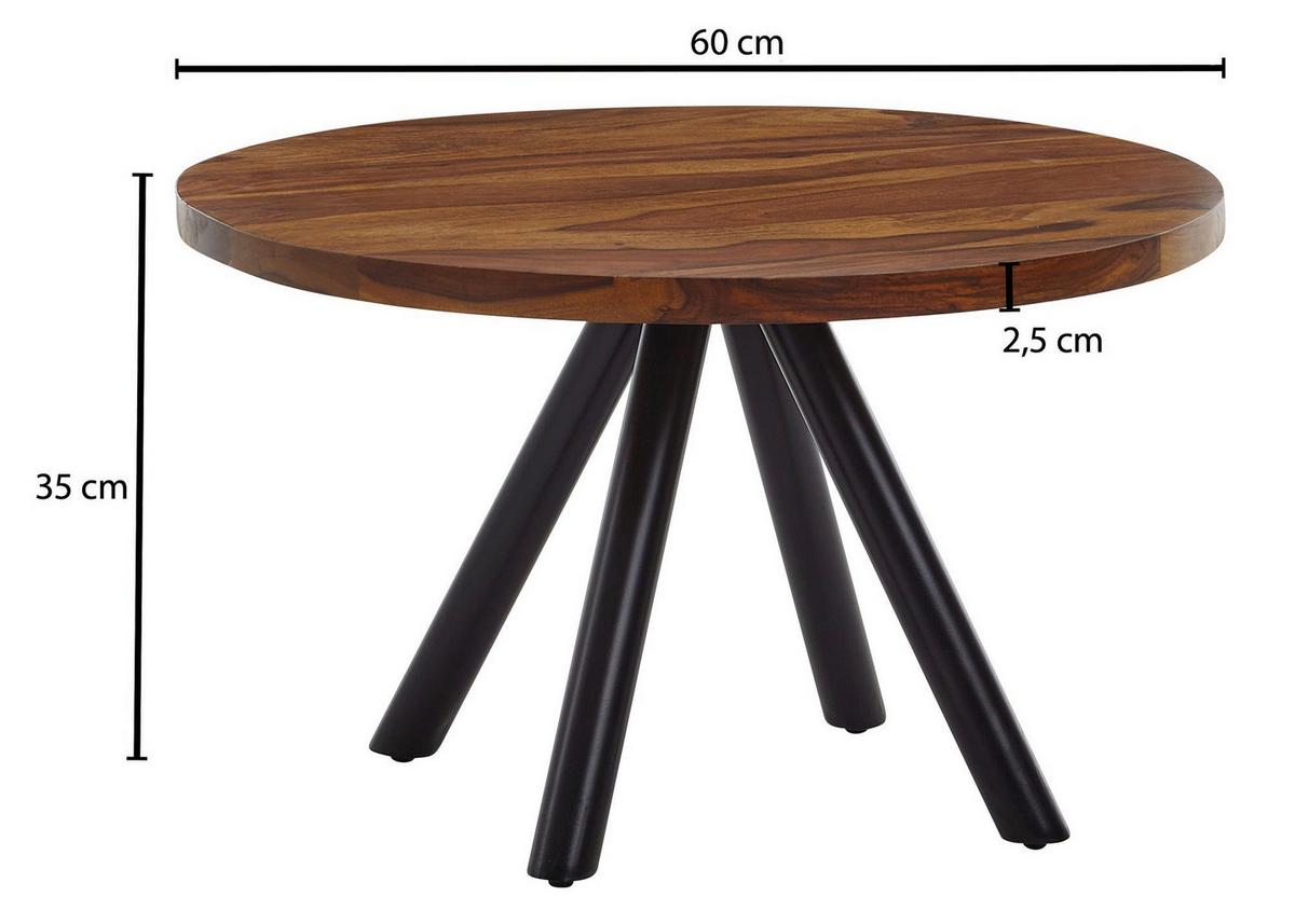 Couchtisch Wohnling Sheesham D: 60 Cm - Sheeshamfarben/Schwarz, MODERN, Holz/Metall (60/60/35cm) - MID.YOU