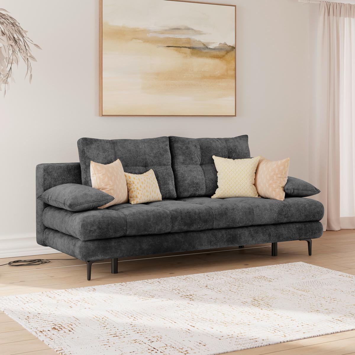 Schlafsofa Perla Schwarz B: 203 cm - Schwarz, KONVENTIONELL, Textil (203/94/96cm)
