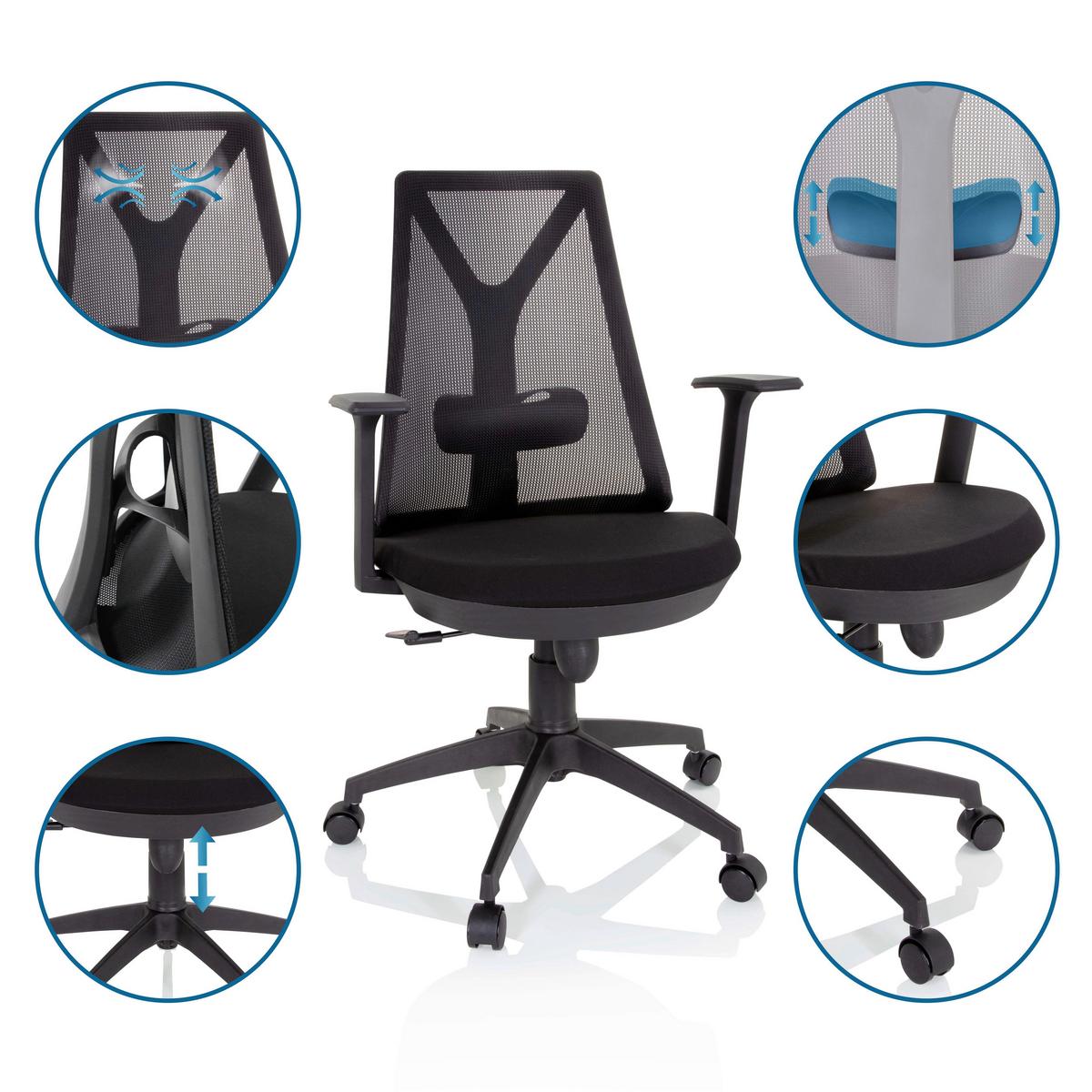 Bürostuhl Falun Basic Schwarz Bis 120 Kg - Schwarz, Basics, Kunststoff/Textil (64/100/60cm) - MID.YOU