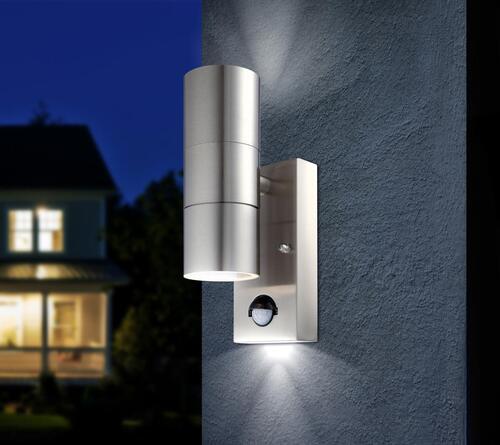 Außenleuchte Mit Bewegungs- Melder Für 1x 5 W - Klar/Edelstahlfarben, Basics, Glas/Metall (7/21,5cm) - Globo