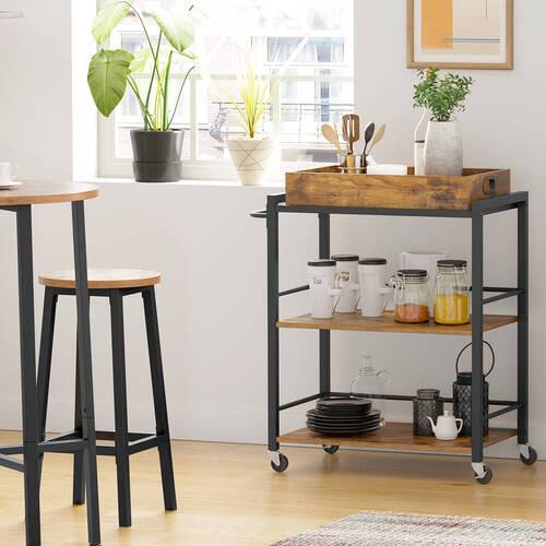 Allzweckwagen Vasagle Braun, Schwarz, B: 72 cm - Schwarz/Braun, Natur, Holzwerkstoff/Metall (72/40/86cm) - Boxxx