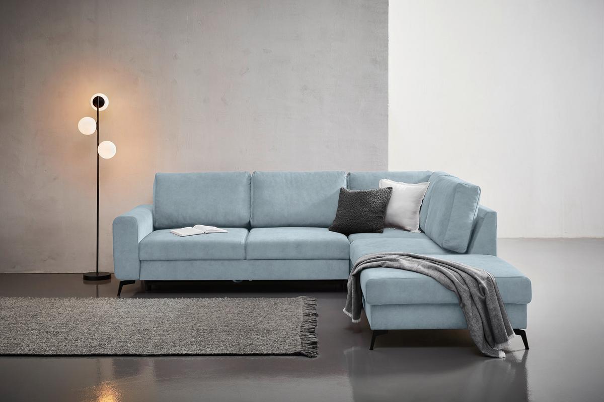 Sedací souprava ADESSO, pravá, světle modrá barva - černá/světle modrá, Konvenční, kov/textil (275/257cm) - MID.YOU