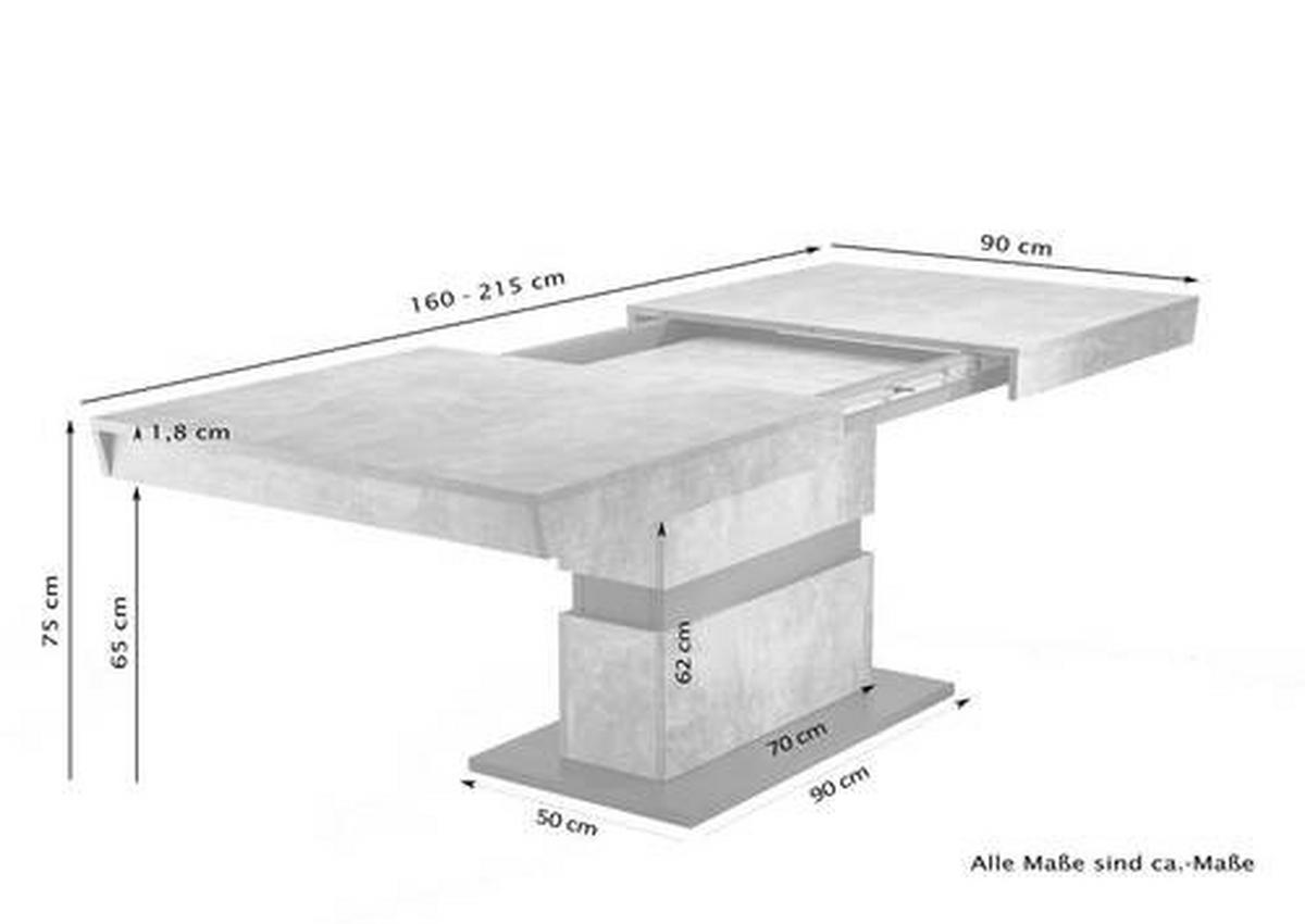 Esstisch Ausziehbar Matthew 160-215x90 Cm Grau Betonoptik - Dunkelgrau/Grau, MODERN, Holzwerkstoff (160/90/75cm) - MID.YOU