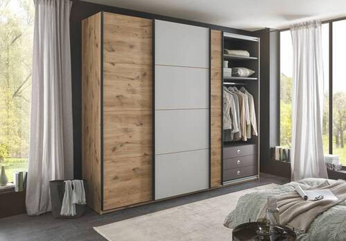 Schwebetürenschrank B: 270 Cm Preda Grau/eiche Dekor - Eichefarben/Grau, Basics, Holzwerkstoff (270/226/60cm) - MID.YOU