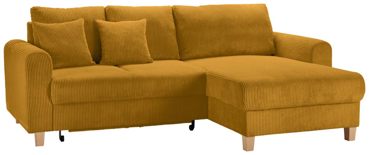 Rohová sedačka LILLE, obojstr., kari žltý menčester - svetlohnedá/kari žltá, Modern, drevo/textil (232/110/156cm) - Mömax