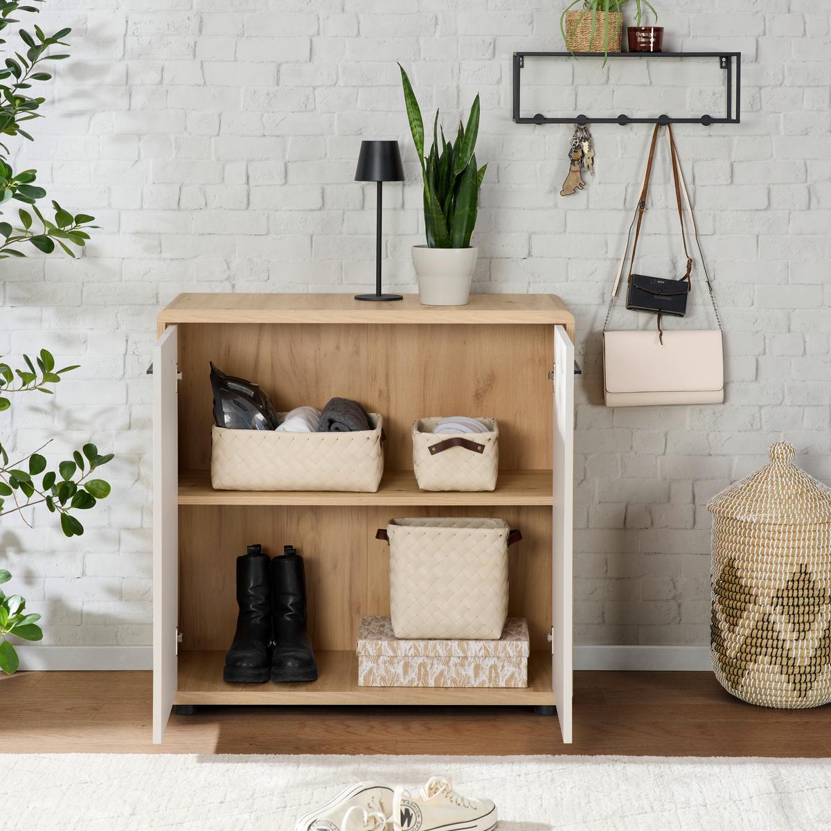 Kommode Fontana Plus B: 89,2cm Artisan Eiche Dekor/kaschmir - Kaschmir/Schwarz, MODERN, Holzwerkstoff (89,2/87/40cm)