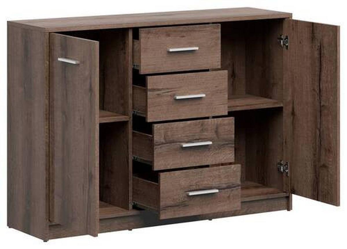 Kommode Nepo Plus Chest Of Drawers - Eichefarben/Schwarz, Design, Holzwerkstoff (118,5/84/34cm)