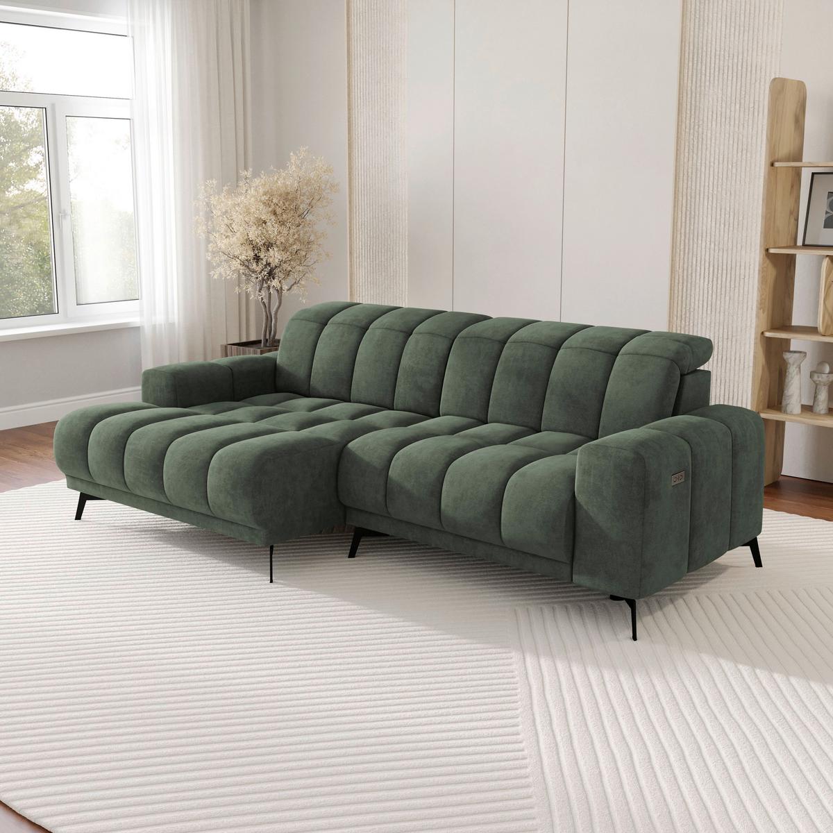 Rohová sedačka LAYA, levá, zelená tkanina MEMPHIS - zelená, Moderní, textil (155/250cm) - Premium Living