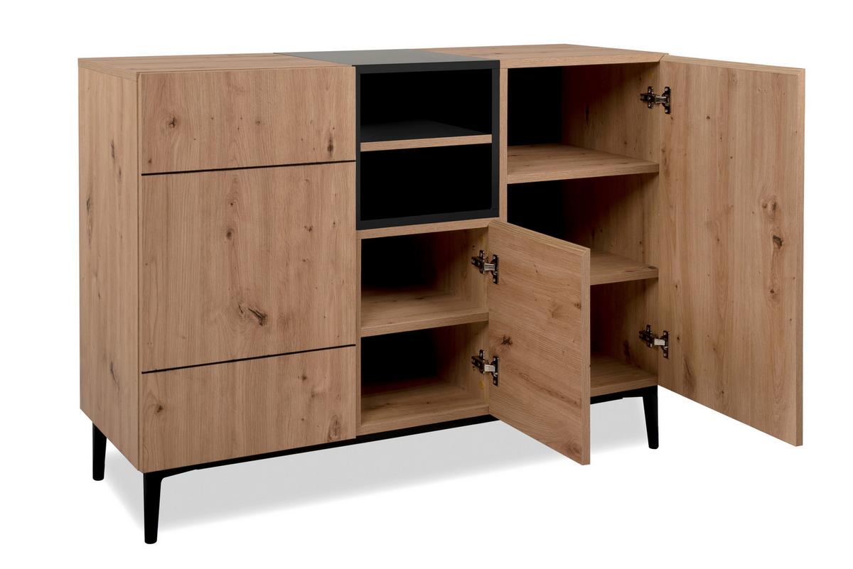 Kommode B 120 cm Nola, Eiche Dekor/Schwarz - Eichefarben/Schwarz, KONVENTIONELL, Holzwerkstoff (120/90/42cm) - MID.YOU