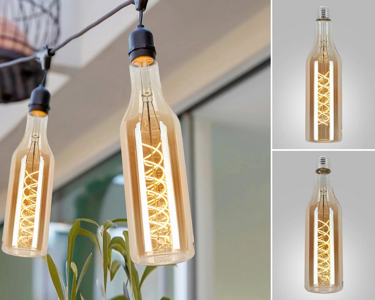 LED ŽÁROVKA FLASCHE - jantarové barvy, Romantický / Rustikální, kov/sklo (7,5/27,5cm) - Mömax