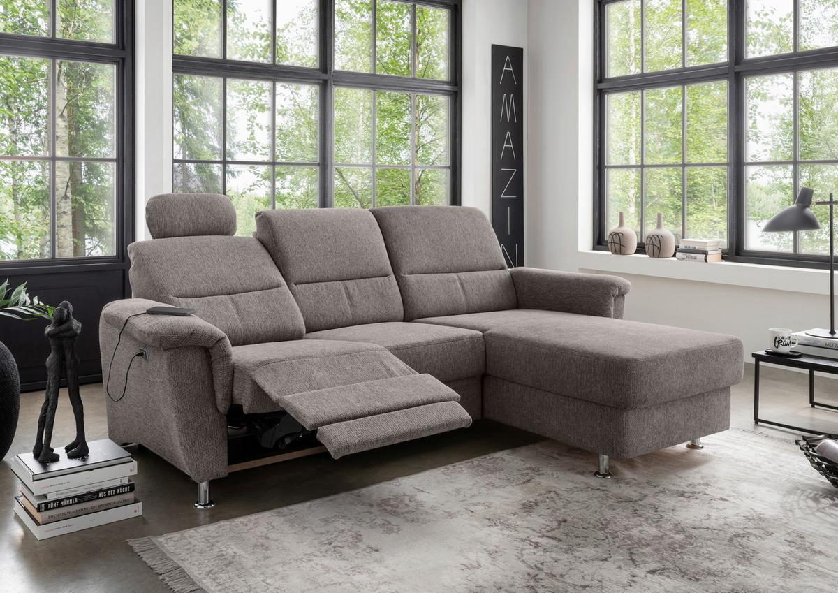 Ecksofa Mit Stauraum Parole Graubraun Chenille - Chromfarben/Graubraun, MODERN, Textil (231/165cm) - Livetastic