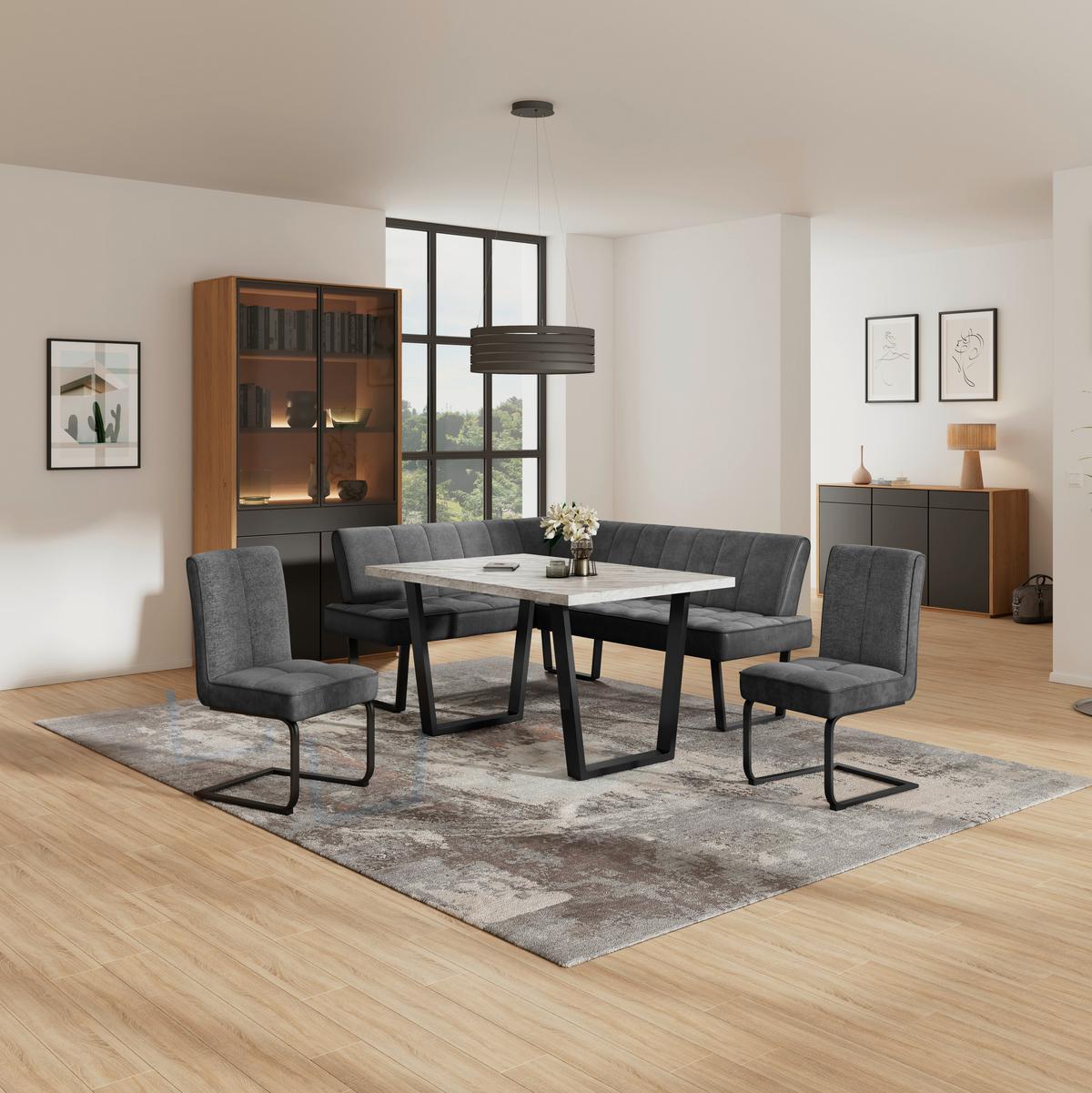 Eckbank Pag - Schwarz/Grau, KONVENTIONELL, Textil/Metall (160/200cm) - MID.YOU