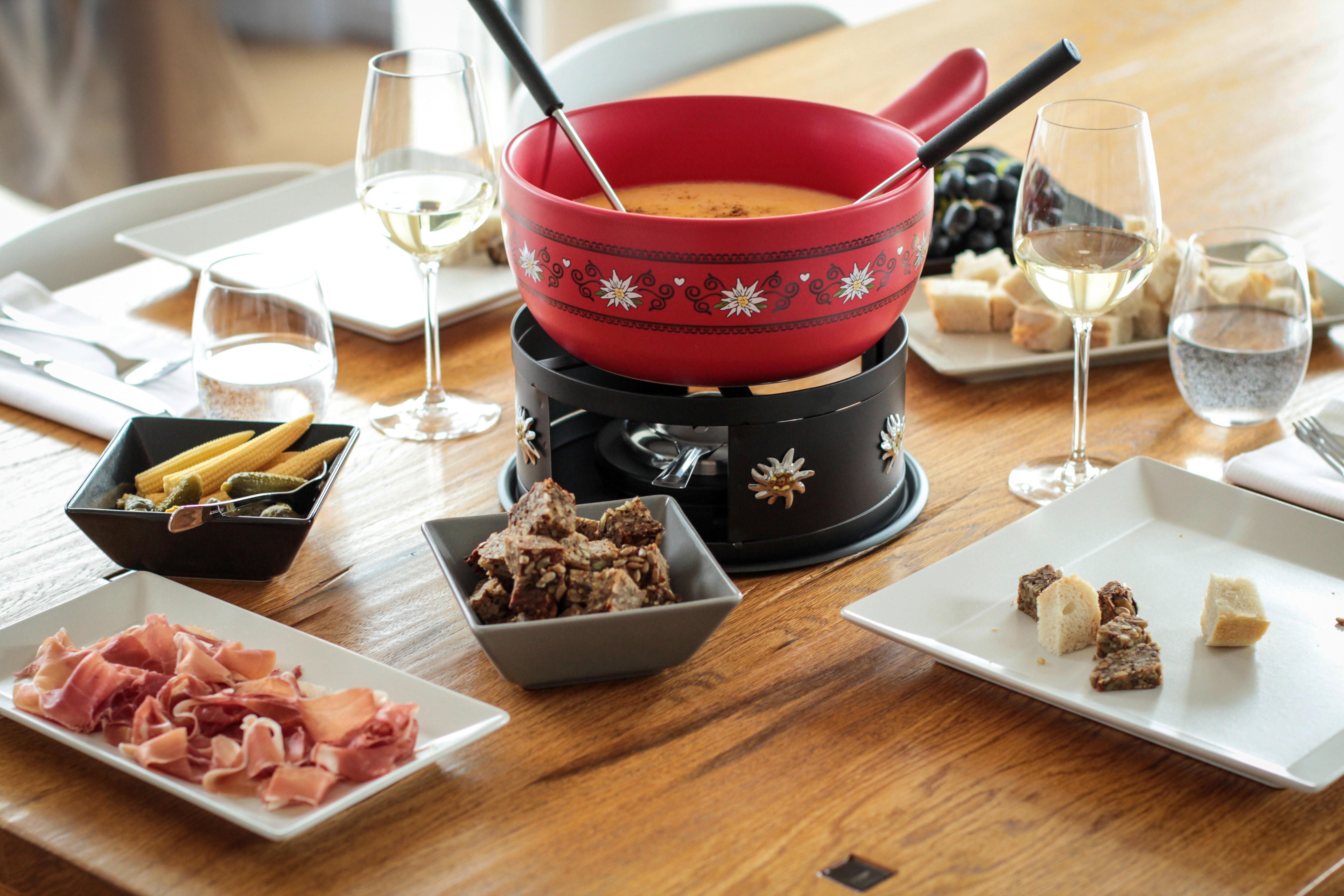 Fondue-Set 6 Gabeln Steingut - Rot/Schwarz, Trend, Keramik/Metall (34/22,5/19cm) - Mäser
