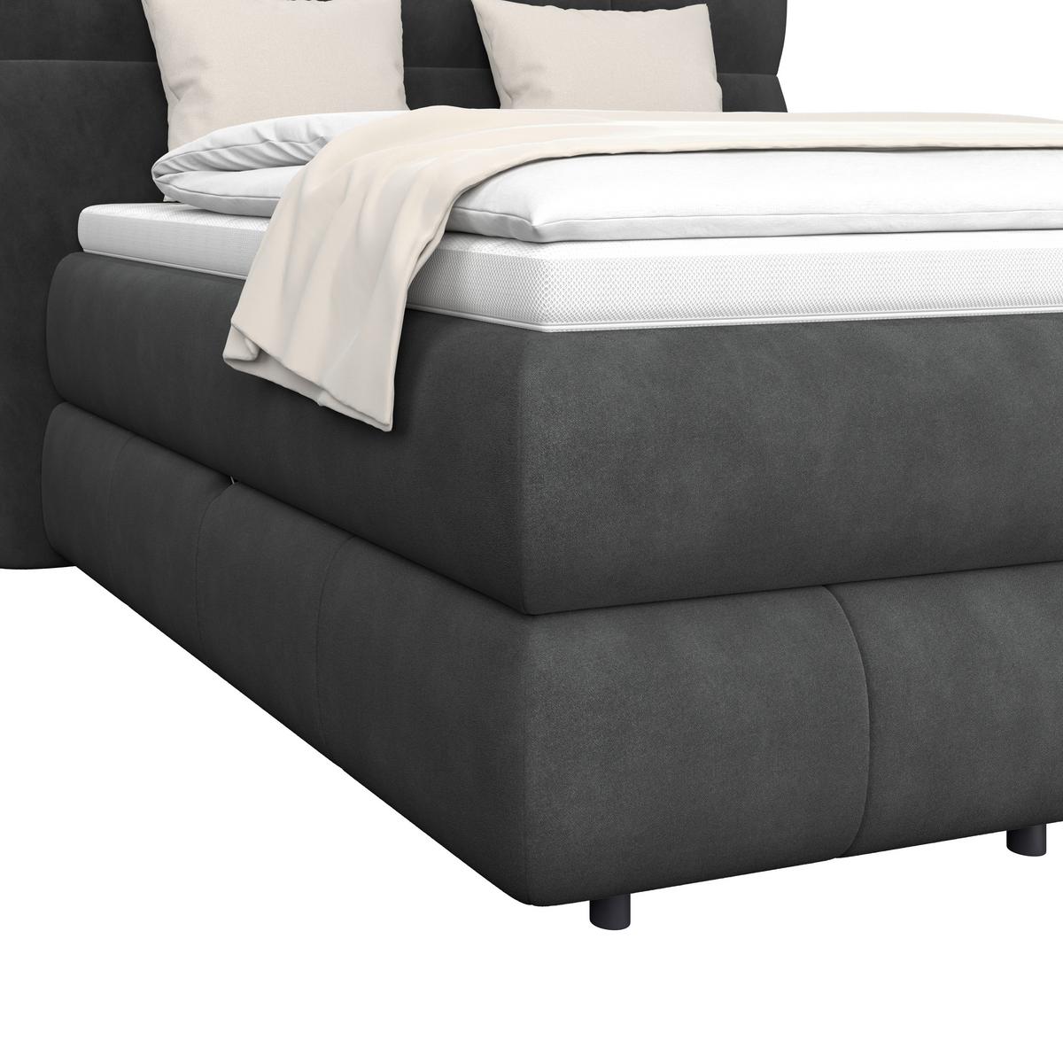 Boxspringbett Carmelo Schwarz 140x200 cm H3 - Schwarz, Trend, Textil (140/200cm)