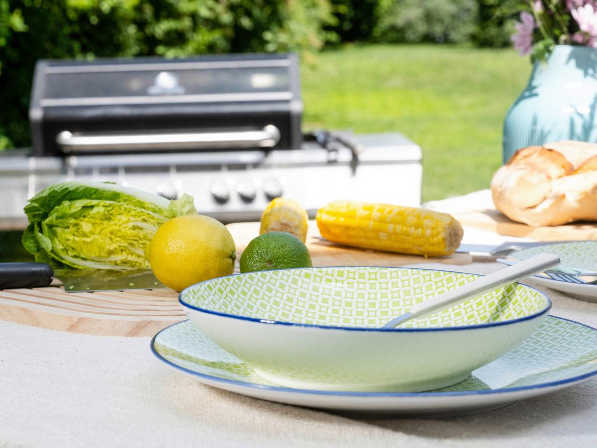 Tafelservice Keramik, Weiß/Grün, 12--Teilig. - Weiß/Hellgrün, Basics, Keramik - Creatable