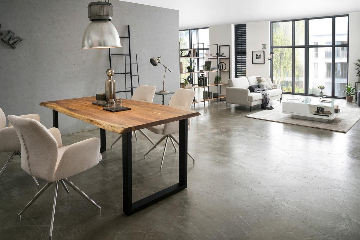 Esstisch Naturfarben/schwarz B: 220 Cm - Schwarz/Naturfarben, MODERN, Holz/Metall (220/110/76,5cm) - Livetastic