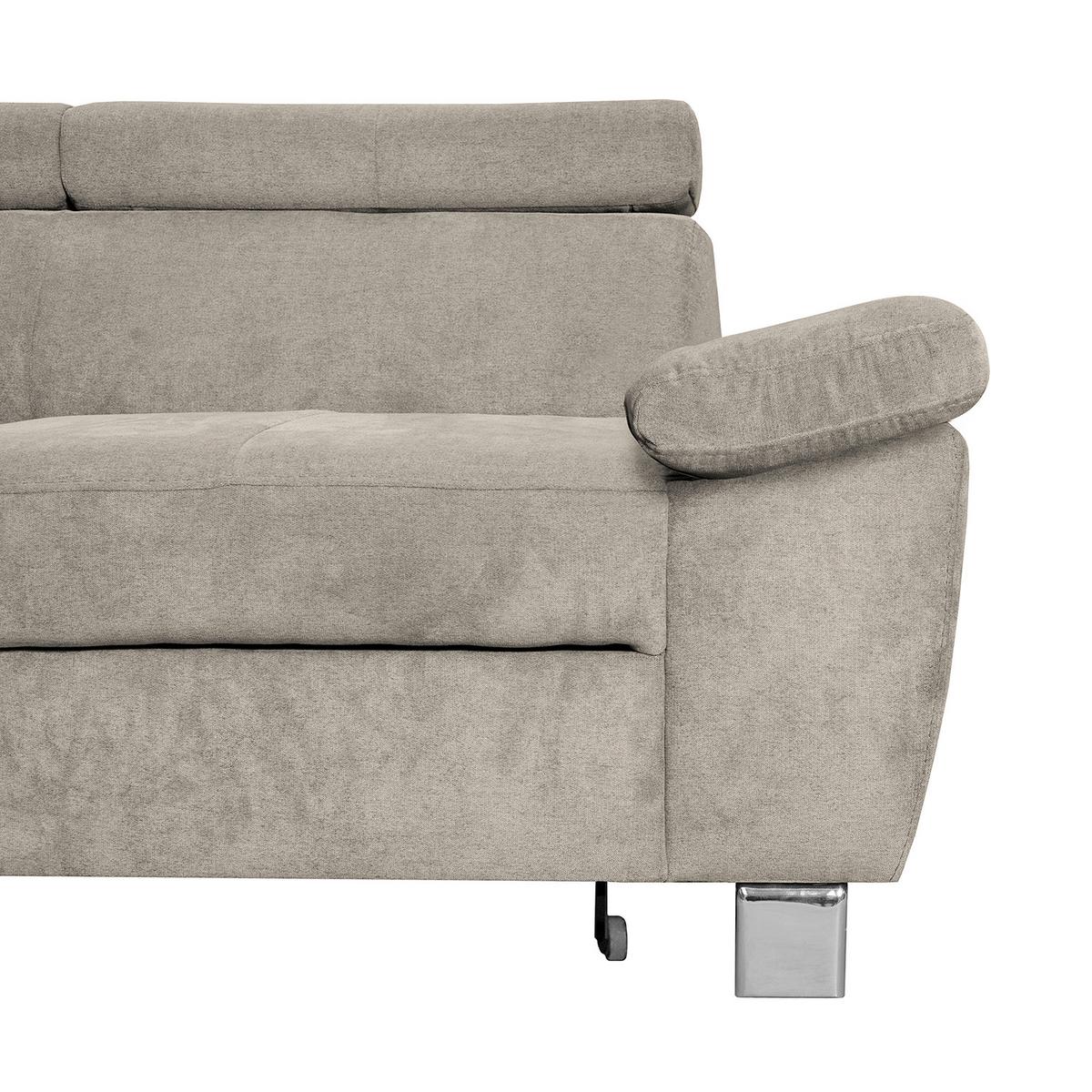 Ecksofa Lugano Mikrofaser Hellbraun 208x248 - Chromfarben/Hellbraun, Design, Textil (208/248cm) - Livetastic