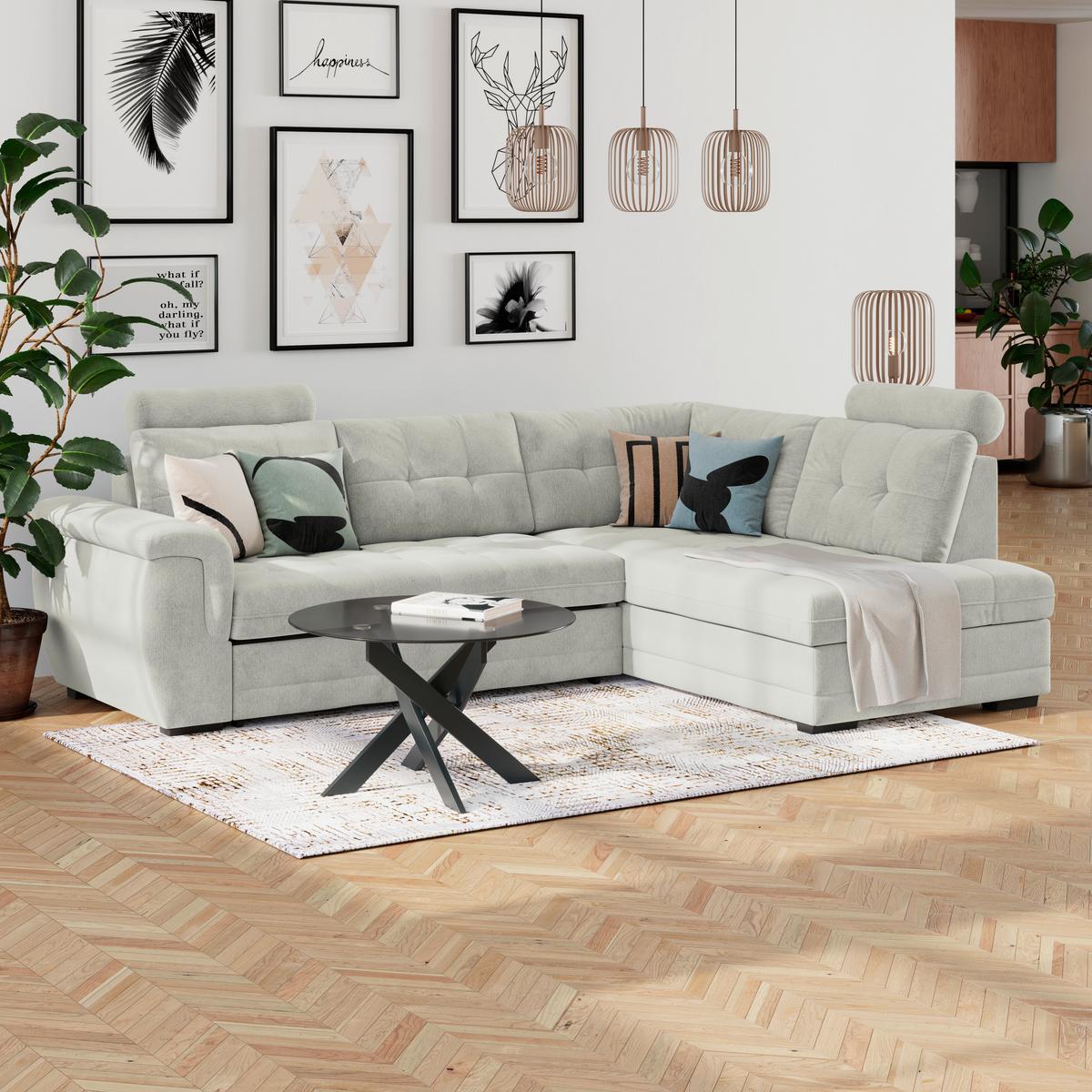 Ecksofa mit Schlaffunktion Falco new Creme 183x251 cm - Creme/Schwarz, KONVENTIONELL, Textil (183/251cm) - Ondega