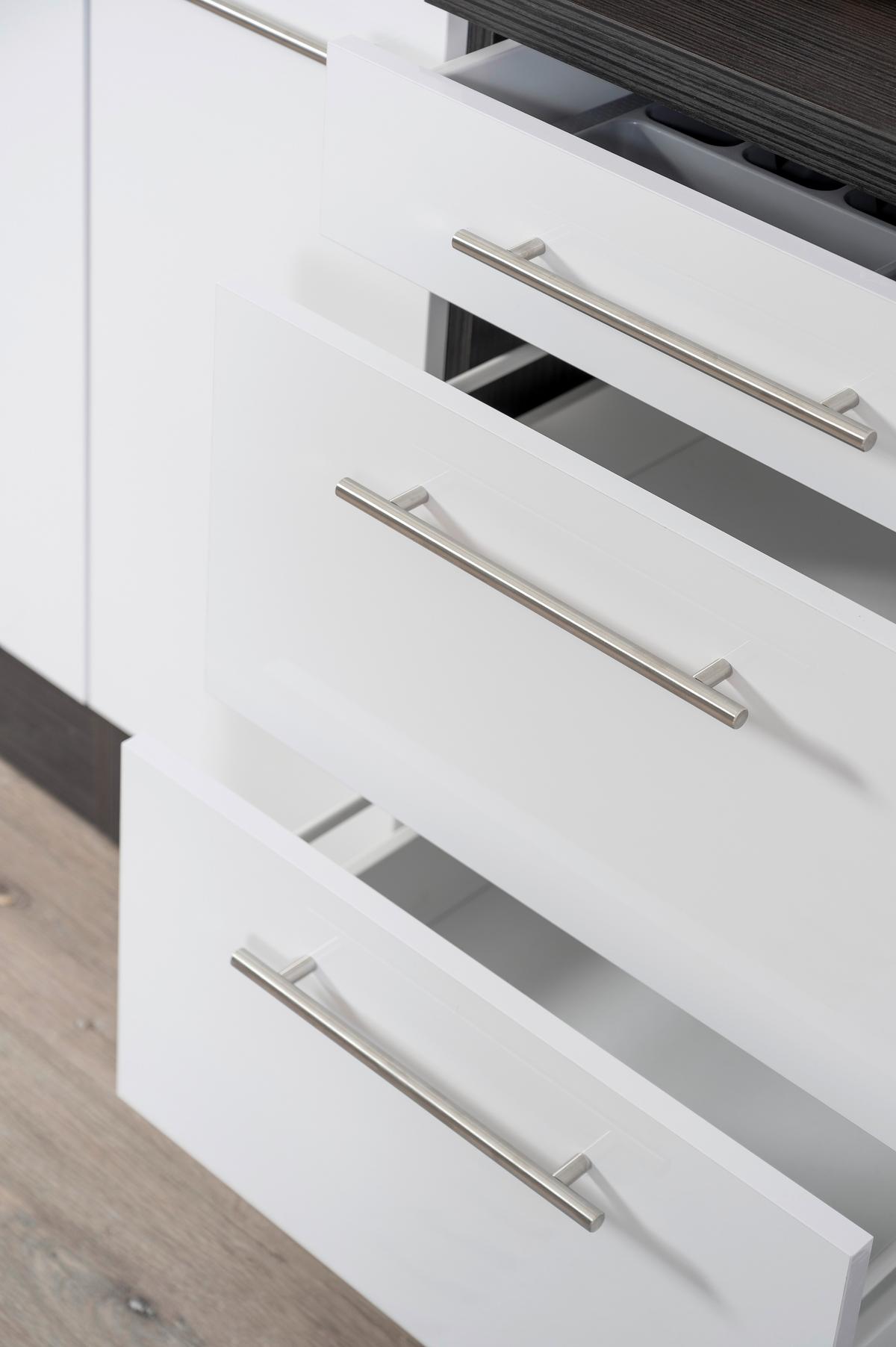 Küchenzeile Premium Mit Geräte 280 Cm Grau/weiß + Kochinsel - Weiß/Grau, Basics, Holzwerkstoff (280/160cm) - Respekta