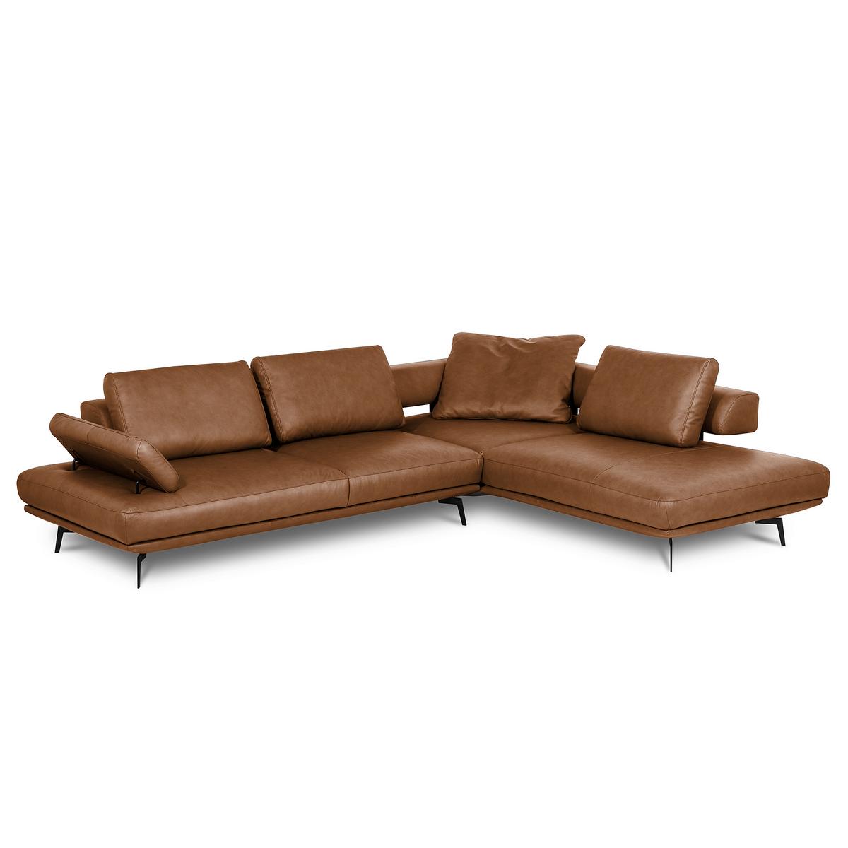 Ecksofa Como Echtleder Cognac 306x237 - Cognac/Schwarz, Design, Leder (306/237cm) - Livetastic