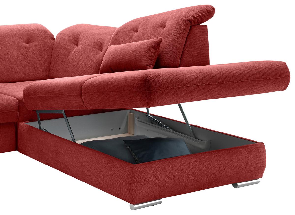 Wohnlandschaft Dalida Rot U: 195x376x254 Cm - Chromfarben/Rot, Design, Textil (195/376/254cm) - Livetastic