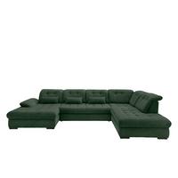 Wohnlandschaft mit Bettkasten Rigatti Dunkelgrün B: 387 cm - Dunkelgrün/Schwarz, MODERN, Textil (184/387/252cm) - Livetastic