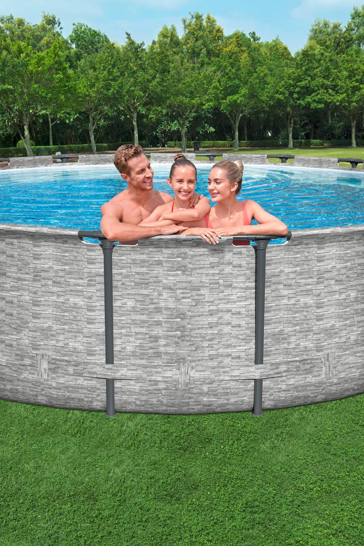 Bestway Stahlwandpool Rund Steven mit Pumpe ⌀ 549 cm - Blau/Grau, Basics, Kunststoff/Metall (549/122cm) - Bestway