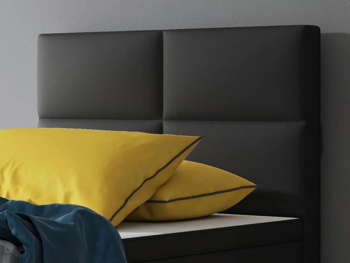 Boxspringbett mit Topper Lederlook 90x210 Miami - Silberfarben/Schwarz, KONVENTIONELL, Leder/Textil (90/115/210cm) - MID.YOU