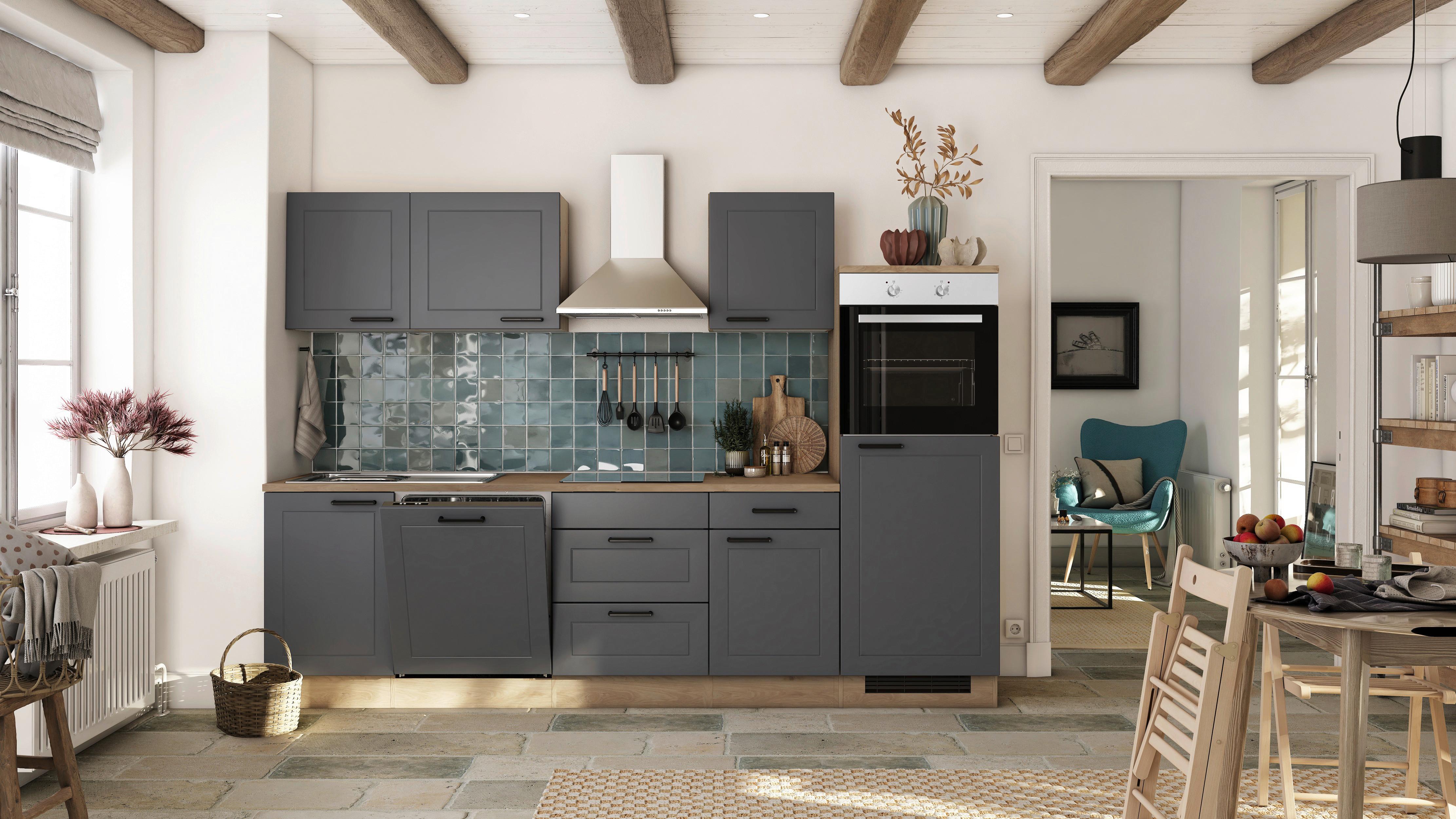 Küchenblock Romeo Eiche/Anthrazit B: 280 cm - Eichefarben/Anthrazit, Basics, Holzwerkstoff (280cm) - FlexWell