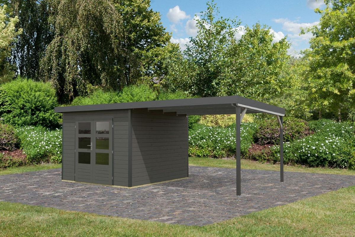 Gartenhaus mit Anbaudach Anthrazit - Anthrazit/Grau, Basics, Holz/Metall (271/218/271cm)