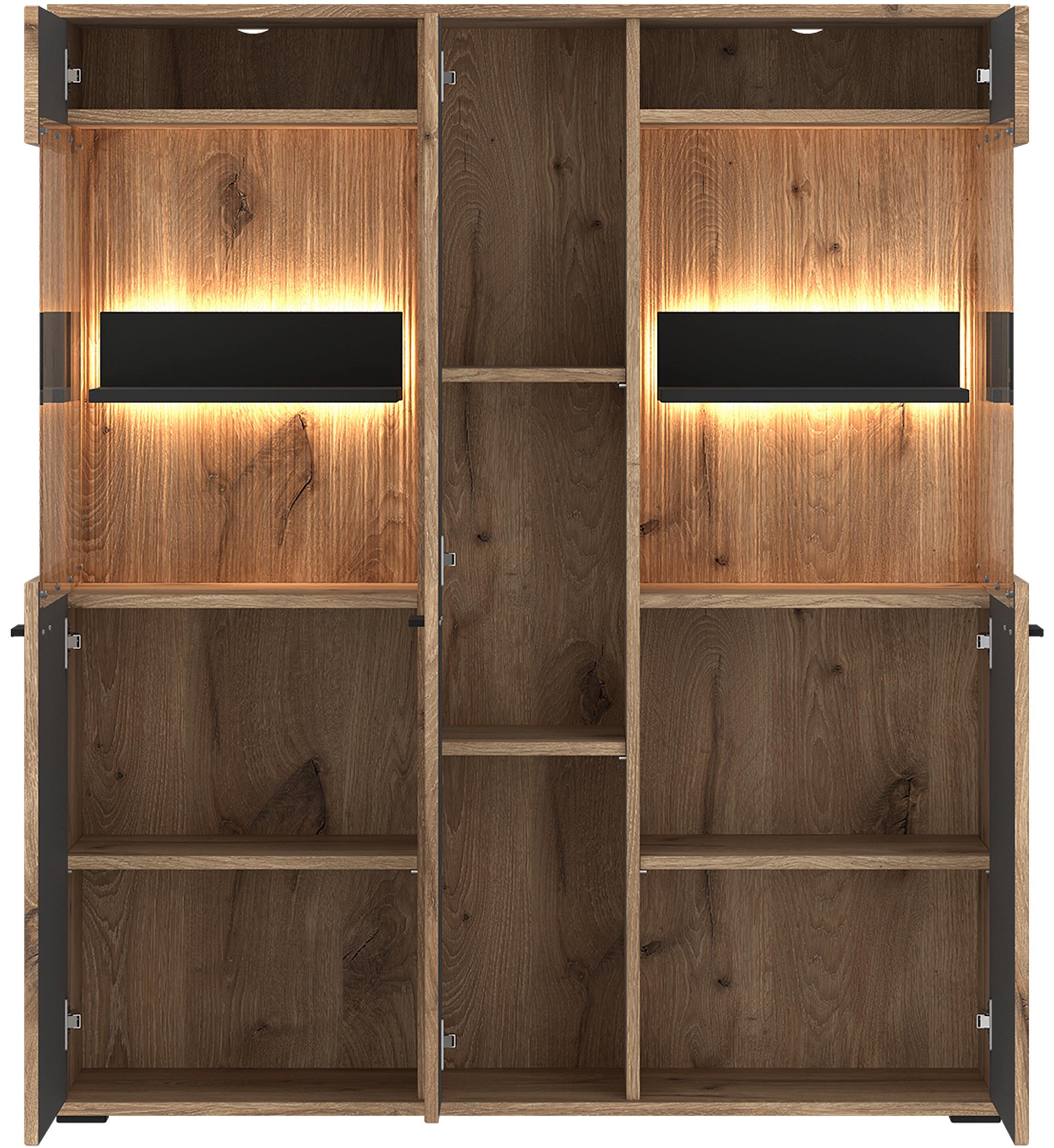 Kommode Pardoo Eichefarben/Anthrazit B: 115cm - Eichefarben/Anthrazit, Trend, Glas/Holzwerkstoff (115/133,7/37cm)