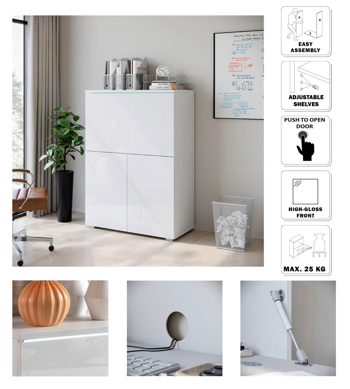 Sekretär Vera Weiß/Weiß Hg B: 90cm - Weiß Hochglanz/Weiß, Design, Holzwerkstoff (90/125,1/42cm) - Livetastic