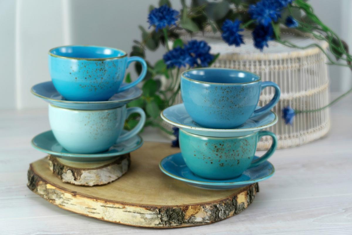 Kaffeetasse Keramik 300 ml 4 Stk. Blau/Goldfarben - Blau/Goldfarben, Keramik (30/30/22cm) - Creatable