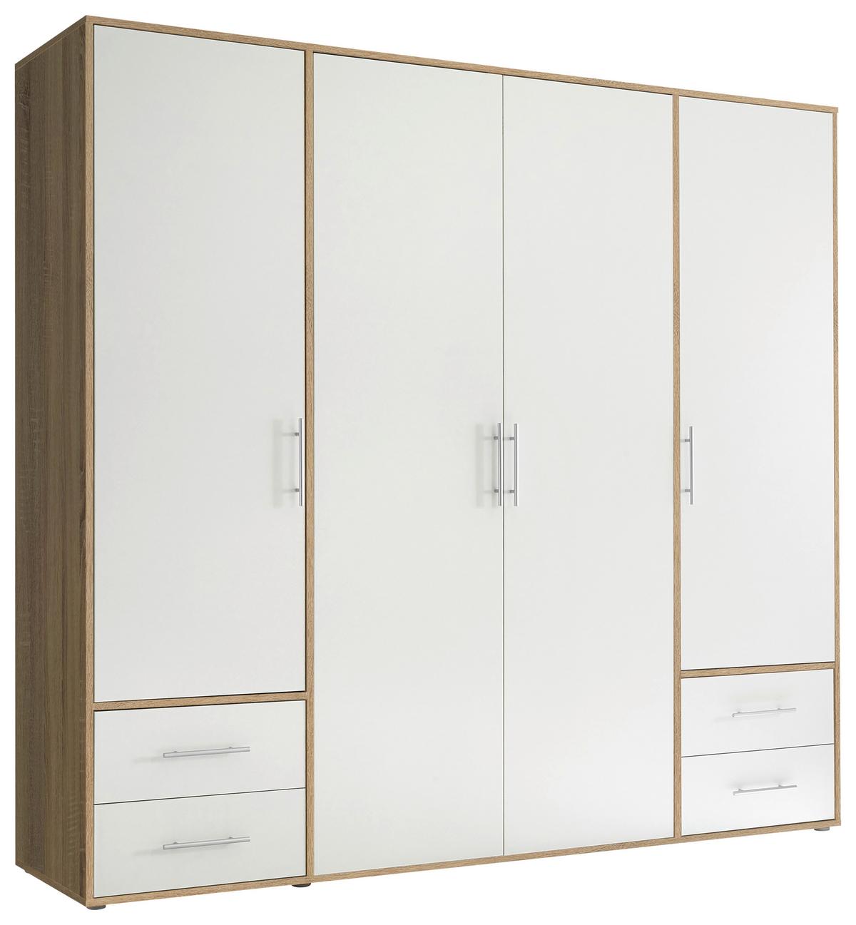 Drehtürenschrank mit Laden 206 cm Valencia Weiß - Weiß/Sonoma Eiche, MODERN, Holzwerkstoff (206/195/60cm) - MID.YOU