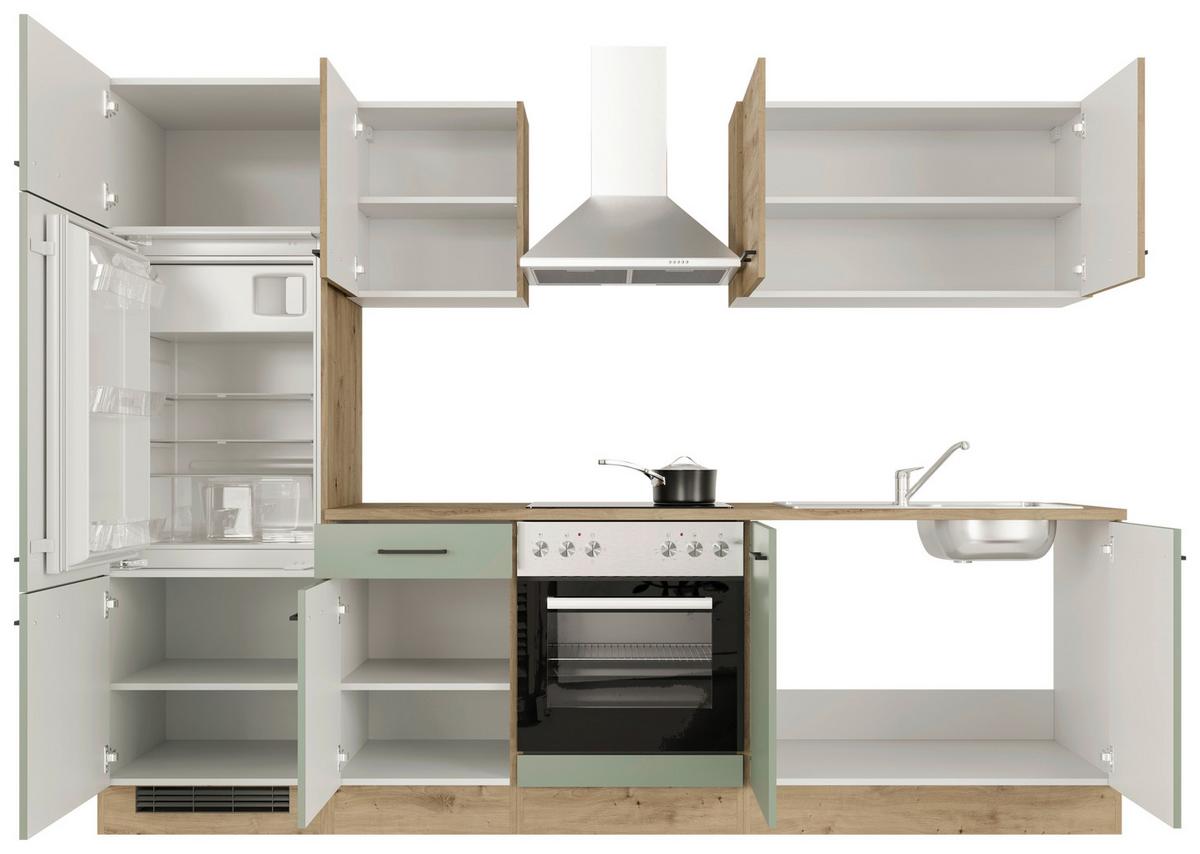 Kuchynský blok CARA bez spotrebičov, šírka 270 cm - čierna/zelená, Konventionell, kov/kompozitné drevo (270/200/60cm)