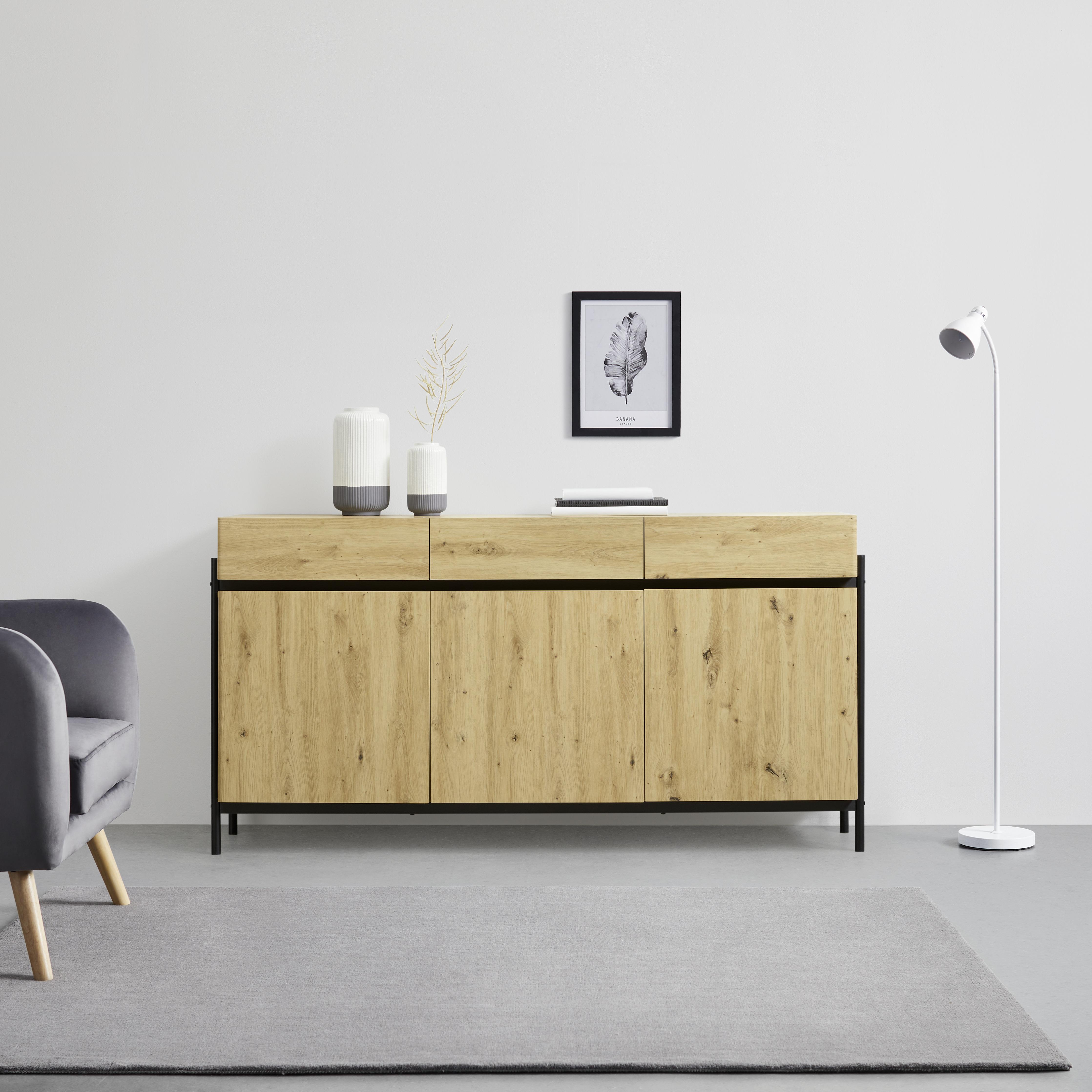 Široká Komoda Jasmina Barvy Dubu - černá/barvy dubu, Moderní, kov/dřevo (175/41,5/90cm) - Bessagi Home