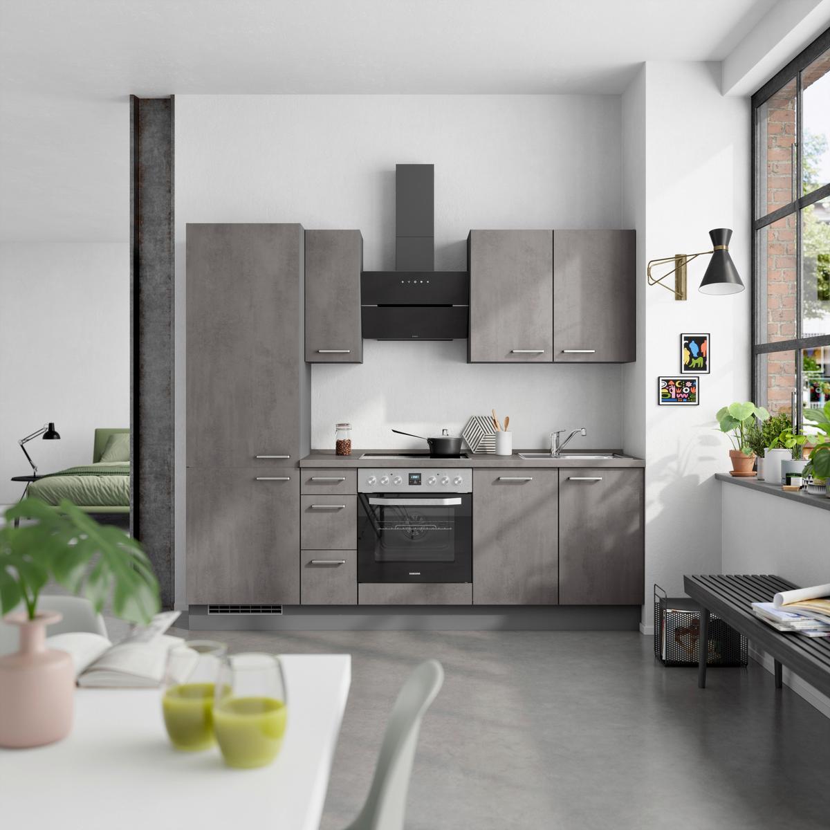 Kuchynská linka 240 cm, bridl.šedý betón/bridl.šedá - farba ušľachtilej ocele/bridlicová, Modern, kov/kompozitné drevo (240cm) - Nobilia