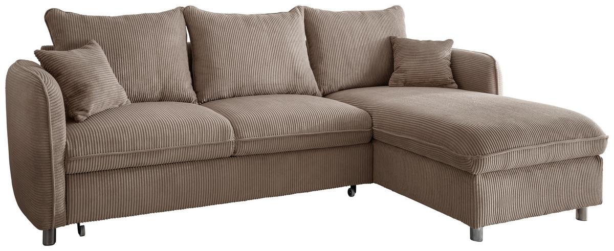 Eckschlafsofa Lauritio Graubraun S: 254x160 cm - Chromfarben/Graubraun, MODERN, Textil (254/160cm) - Livetastic