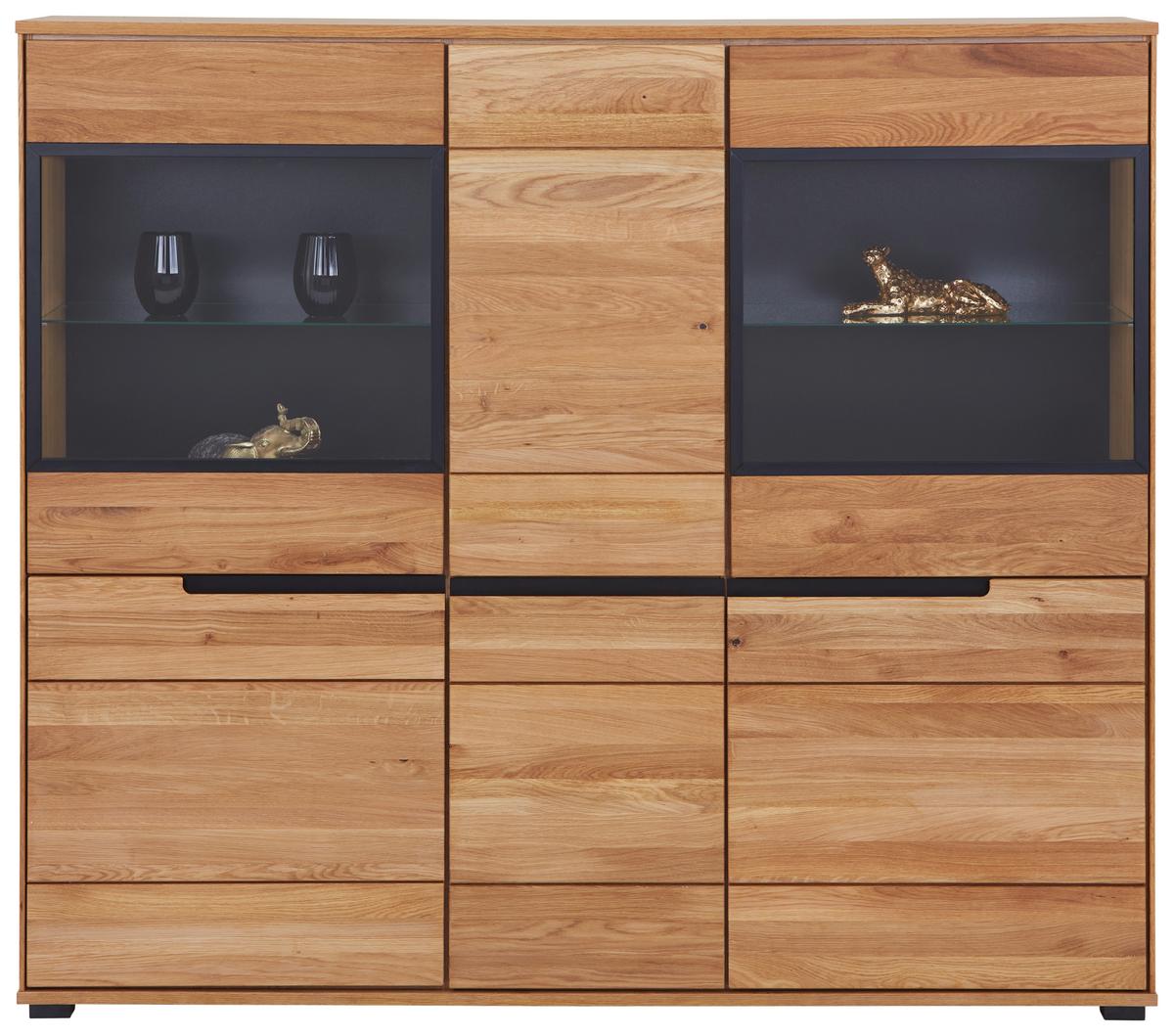 Highboard Massiv 162,5cm Lola Giga Wildeiche - Wildeiche/Schwarz, KONVENTIONELL, Glas/Naturmaterialien (162,5/146,5/40,5cm)